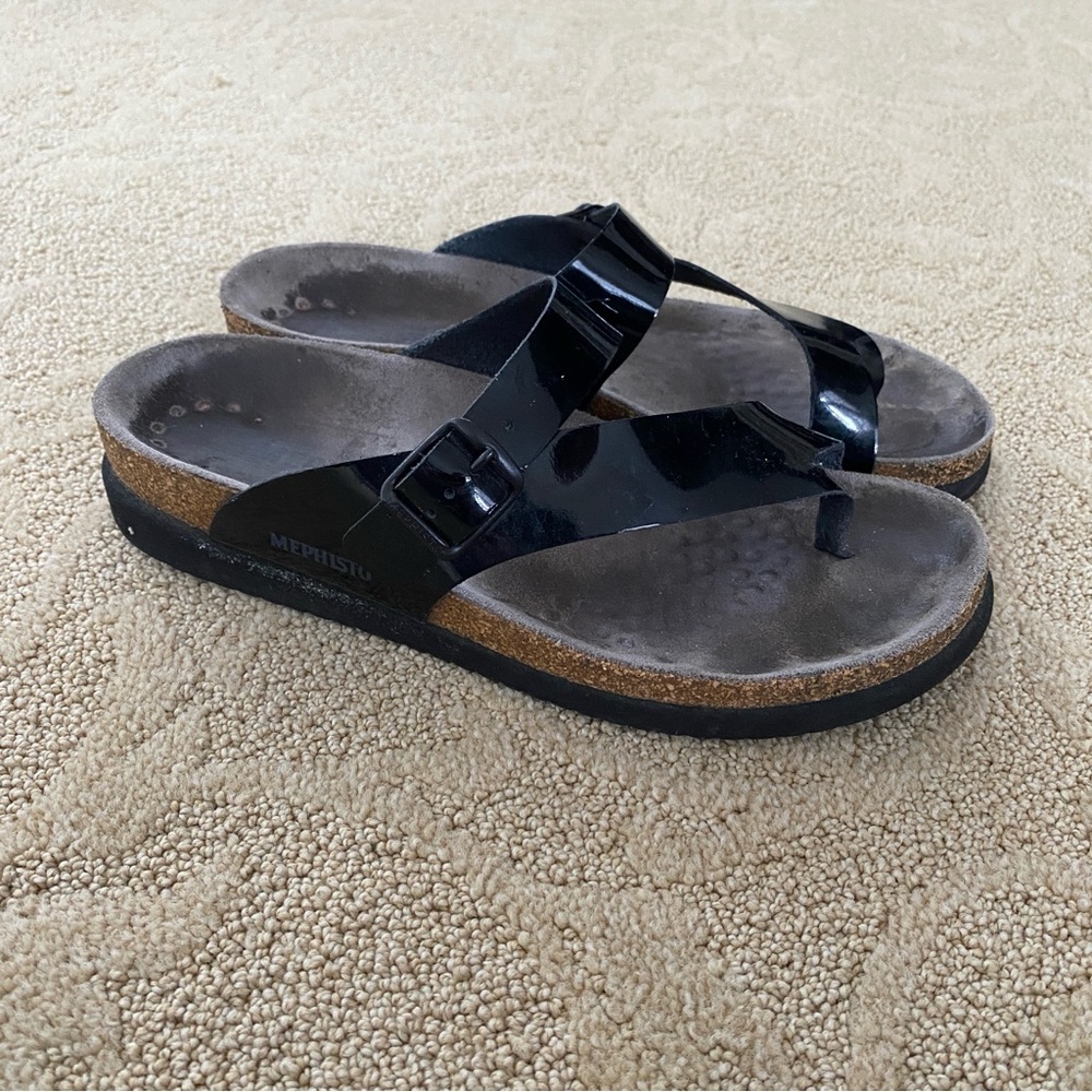 Mephisto Women's Helen Sandals Size 38 Black Patent Leather Sandals US 7.5